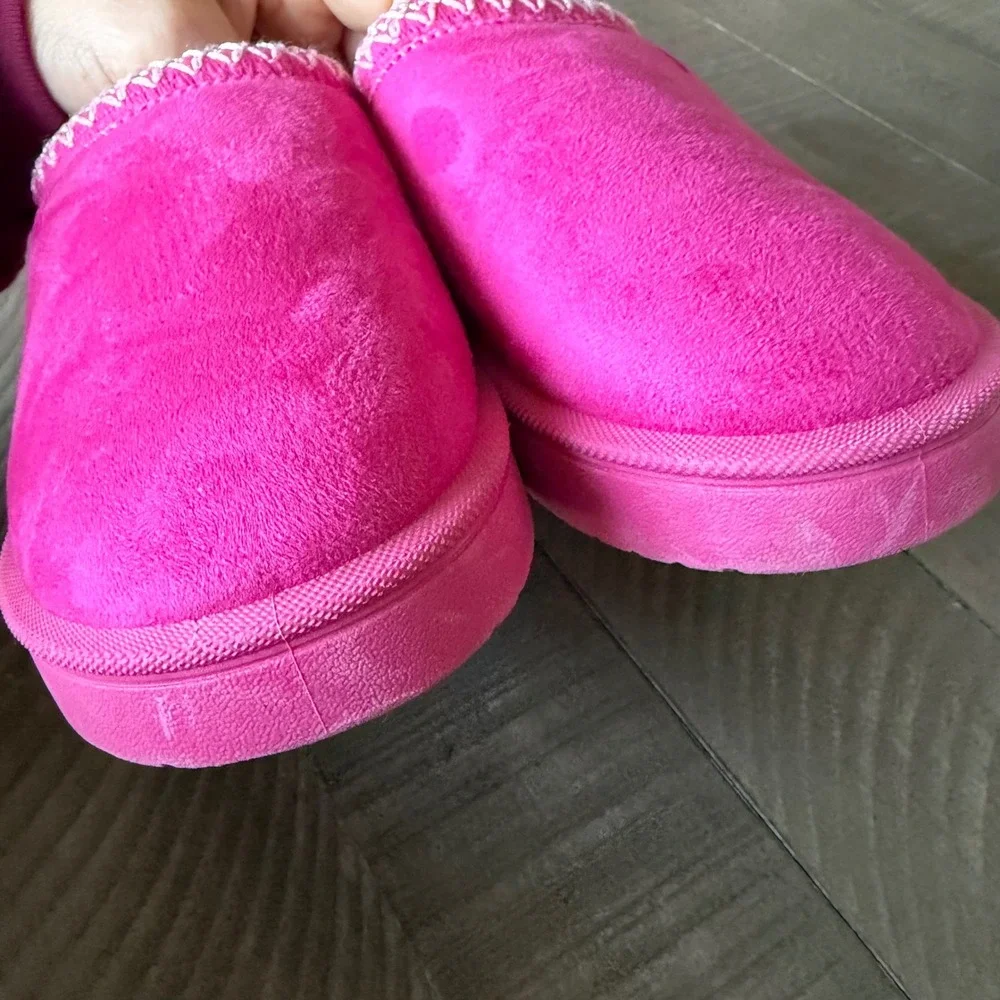 Hurley Kids Hot Pink Platform‎ Slippers Faux Fur Lined Mules Girls Size 3